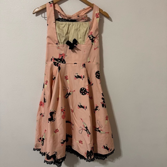 Pinup Couture Ginger Pink Circus Print Dress Black Lace Rockabilly Retro USA-M - Picture 2 of 9